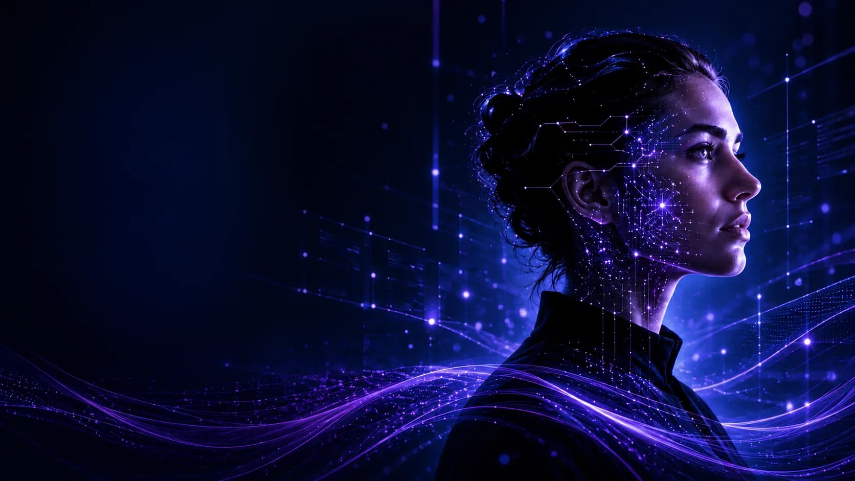 Person facing a visual artificial intelligence interface